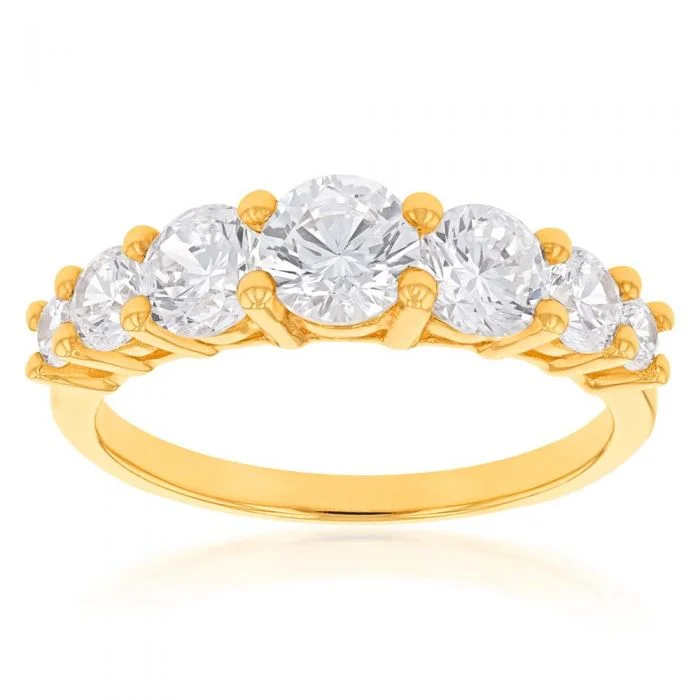 9ct Yellow Gold Cubic Zirconia Graduated 7 Stone Ring