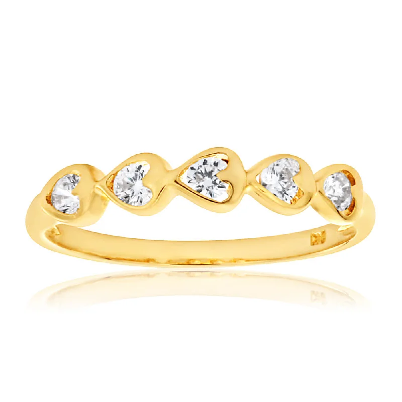 9ct Yellow Gold Cubic Zirconia Heart Ring