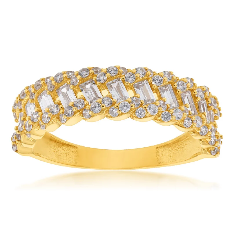 9ct Yellow Gold Cubic Zirconia On Fancy Mesh Ring