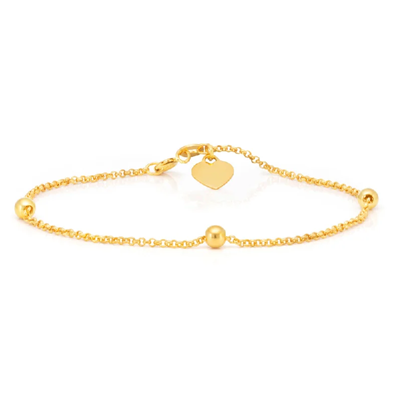 9ct Yellow Gold Filled 19cm Belcher Heart Charm Bracelet