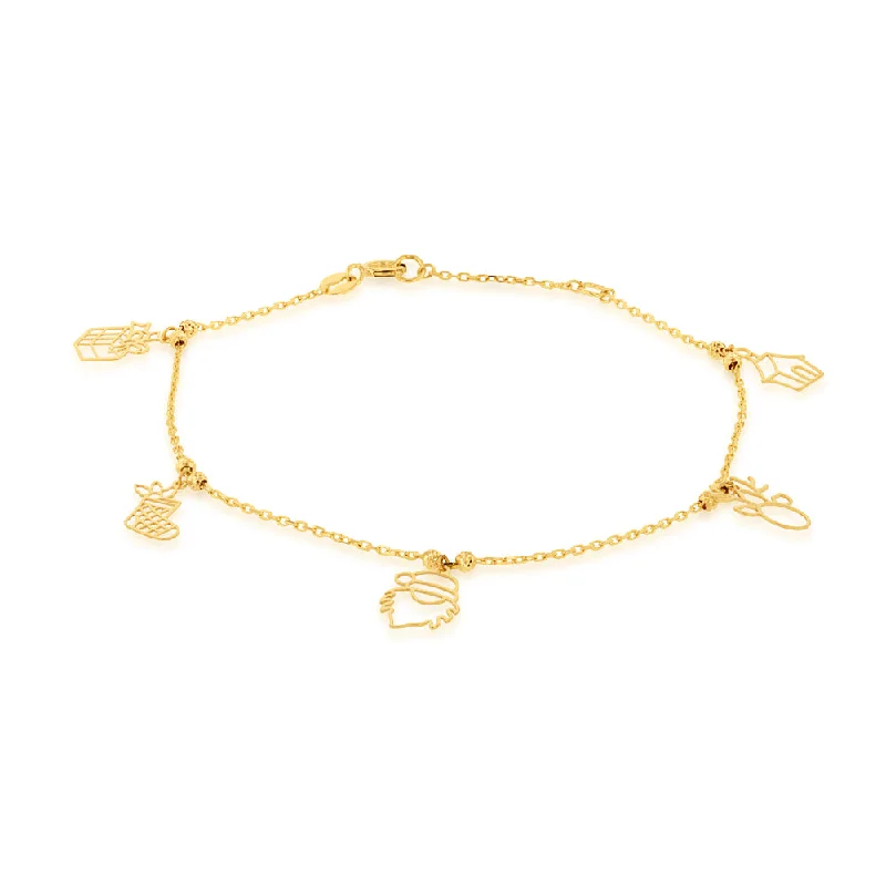 9ct Yellow Gold Five Christmas Charm Bracelet