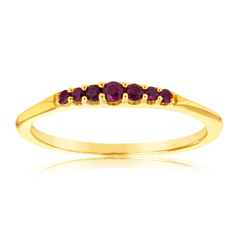 9ct Yellow Gold Graduating Natural Ruby Ring