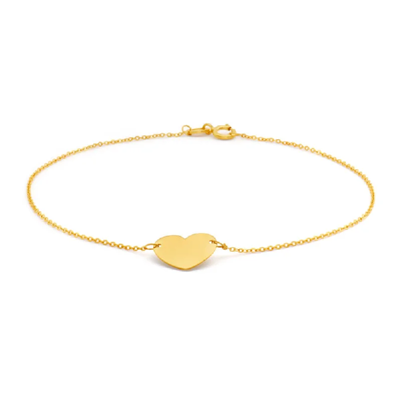 9ct Yellow Gold Plain Flat Heart Charm on 18cm Bracelet