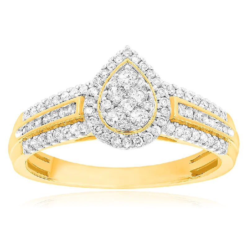 9ct Yellow Gold Ring with 1/2 Carat of Diamonds