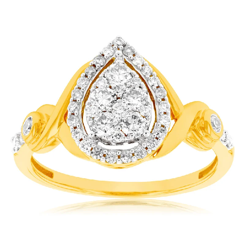 9ct Yellow Gold Ring with 1/2 Carat of Diamonds