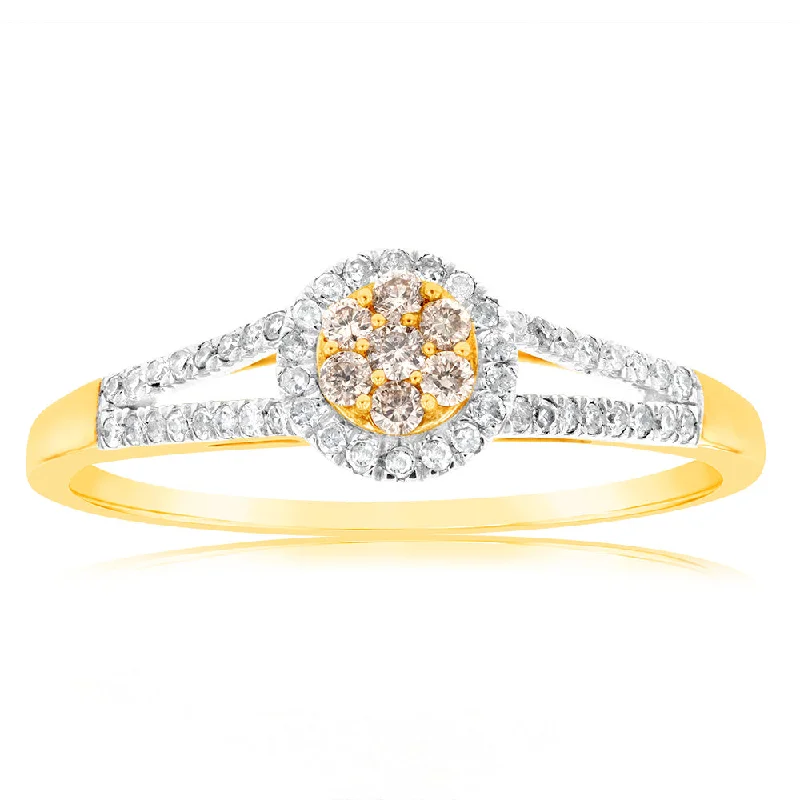 9ct Yellow Gold Ring with 1/4 Carat of Diamonds