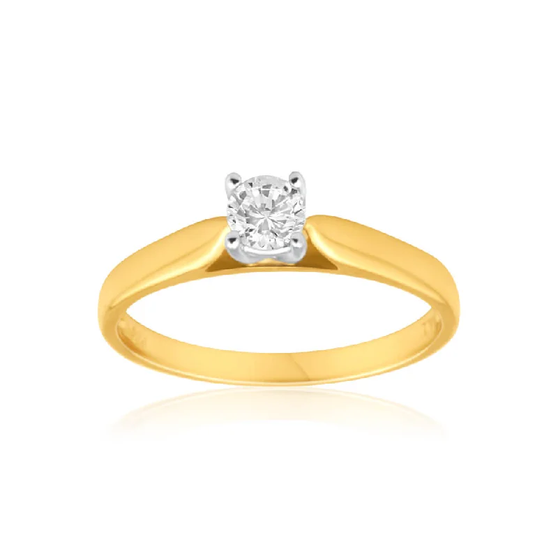 9ct Yellow Gold Solitaire Ring With 0.3 Carat 4 Claw Set Diamond