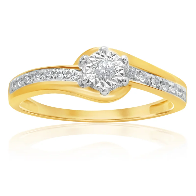 9ct Yellow Gold Solitaire Ring with 1/6 Carat of Diamonds