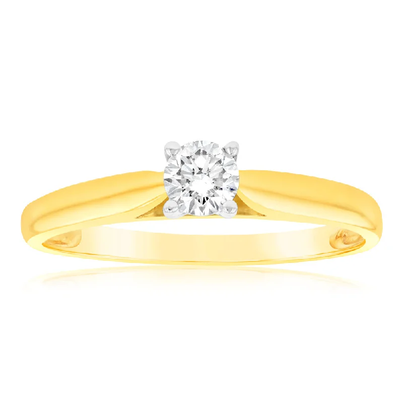 9ct Yellow Gold & White Gold Solitaire Ring With 0.2 Carat Diamond