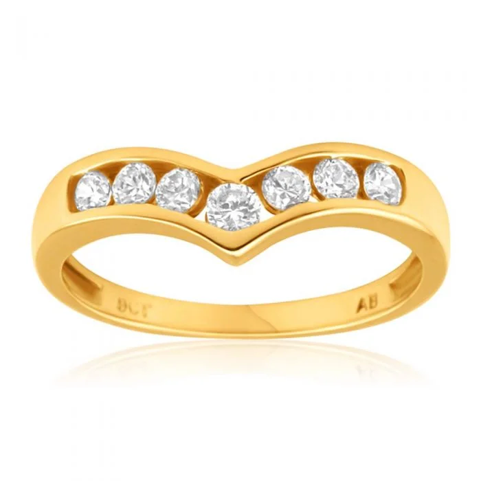 9ct Yellow Gold Wishbone Cubic Zirconia Ring