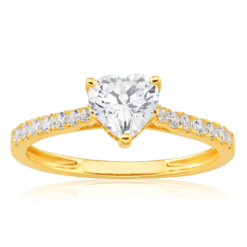 9ct Yellow Gold Zirconia Heart Shape Ring