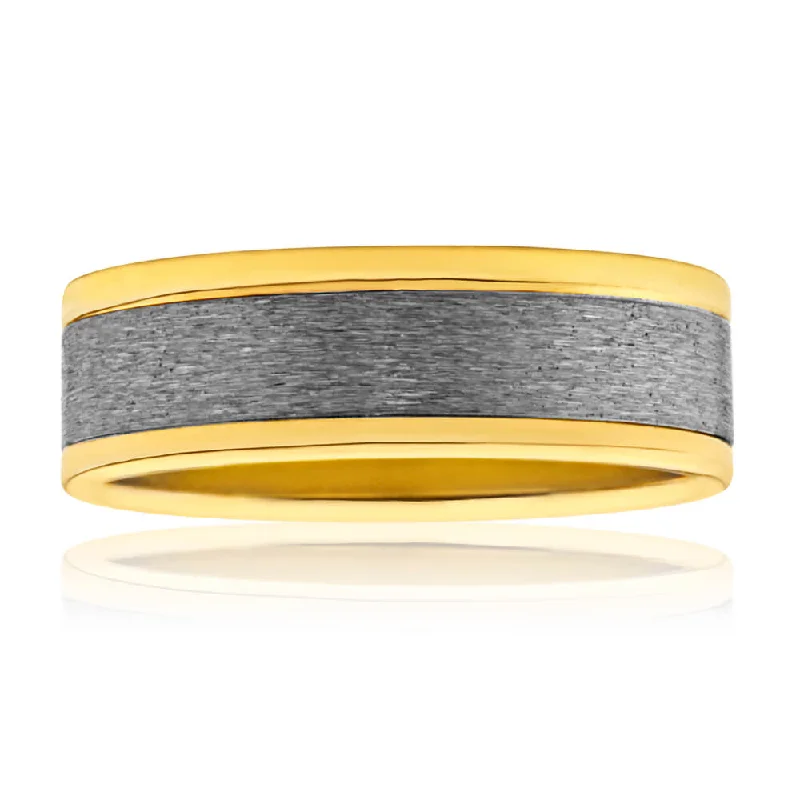 Flawless Cut 9ct Yellow Gold & Titanium 7mm Ring