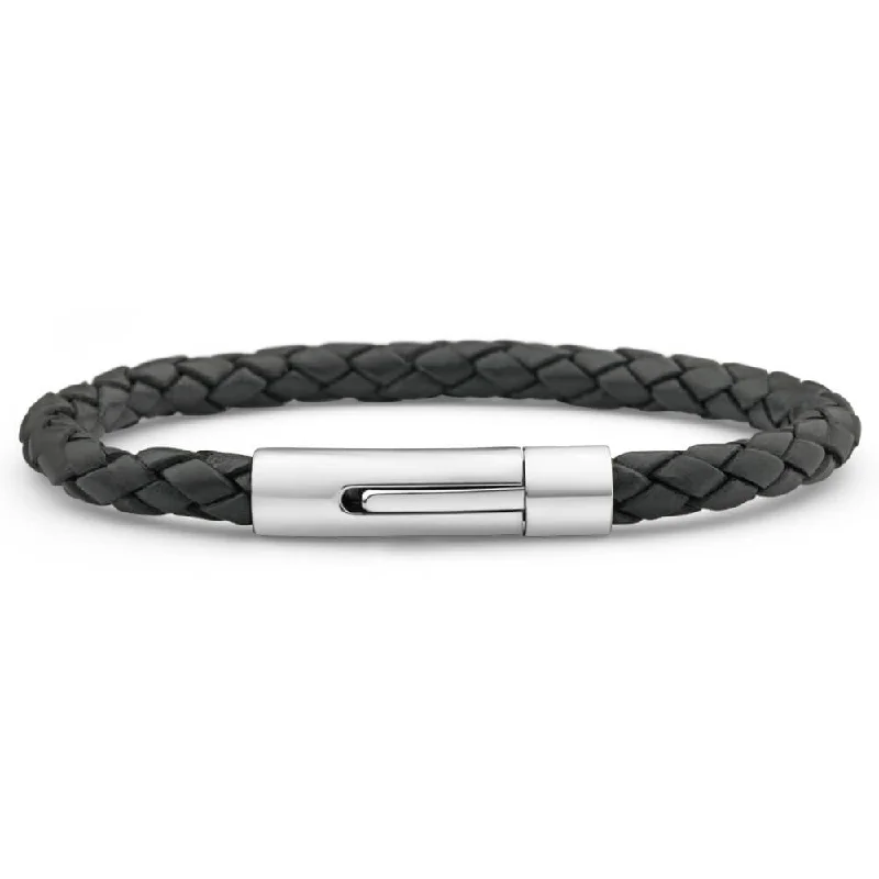 Forte Stainless Steel Black Leather 21cm Bracelet With Twist Lock Clasp