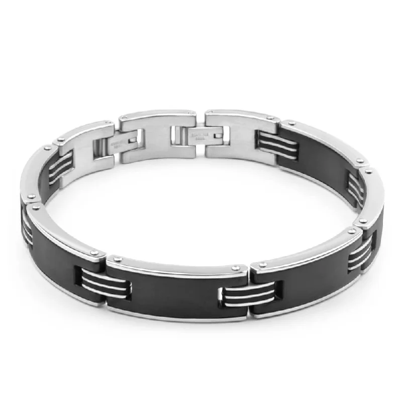 Forte Stainless Steel Black Link 21cm Gents Bracelet