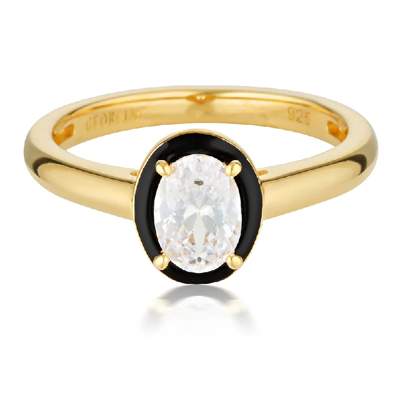 Georgini Reflection Gold Plated Sterling Silver Black Enamel Oval Ring