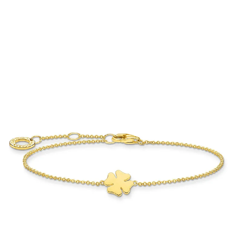 Gold Plated Sterling Silver Thomas Sabo Charm Club Clover Bracelet 16-19cm