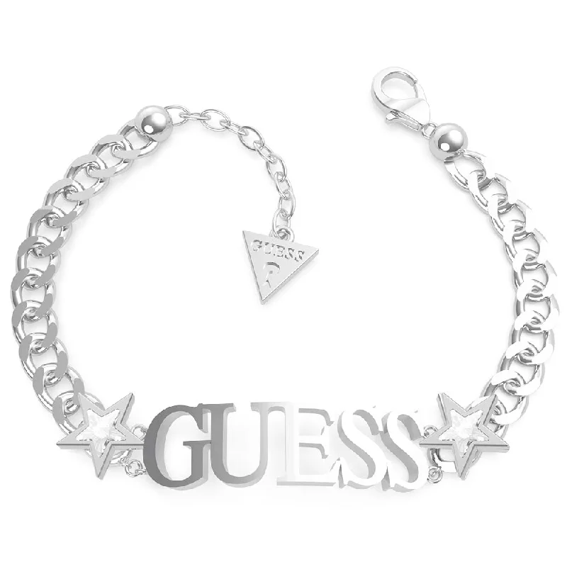 GUESS Stainless Steel Curb Chain Logo & Stars Bracelet