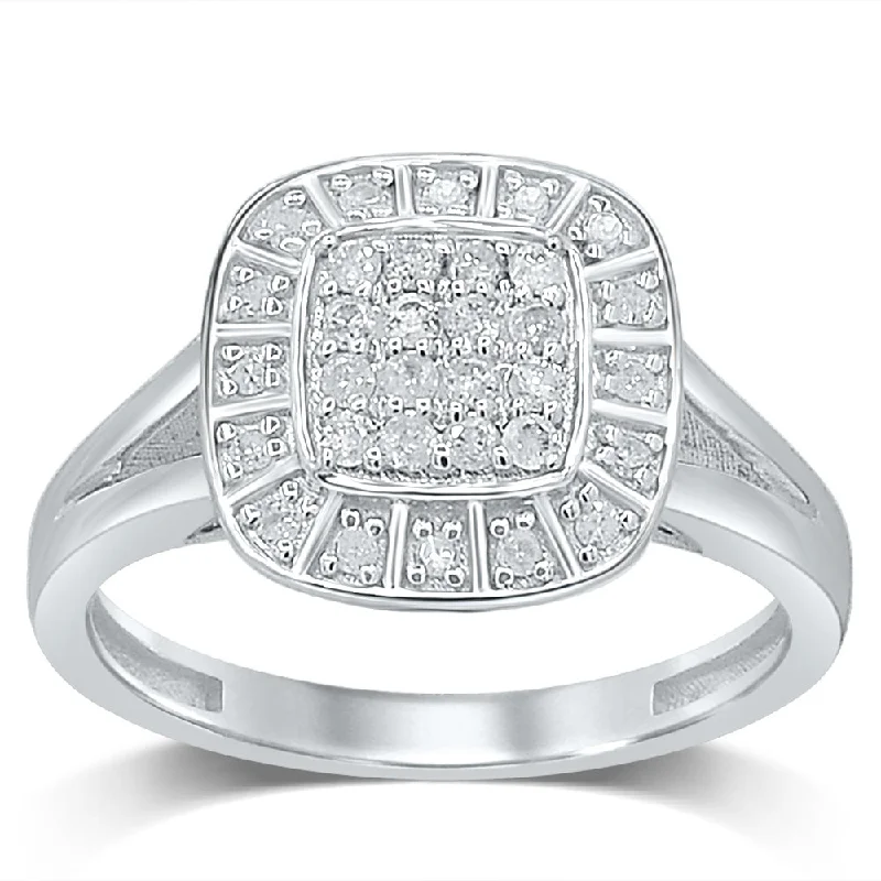 Silver 1/4 Carat Cluster Dress Ring with 32 Brilliant Diamonds