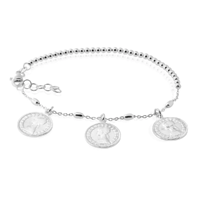 Sterling Silver 18cm+2cm 3 Coin Bracelet