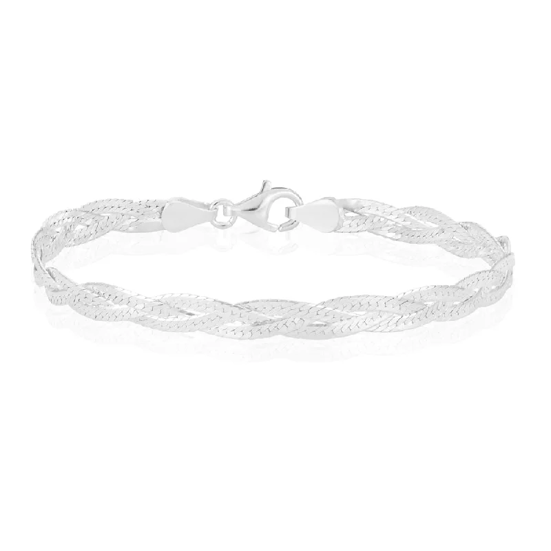 Sterling Silver 19cm Polished Plait Bracelet