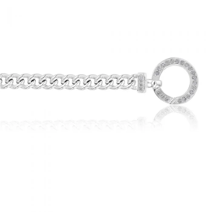 Sterling Silver 19cm Zirconia Fancy Boltring Curb Bracelet