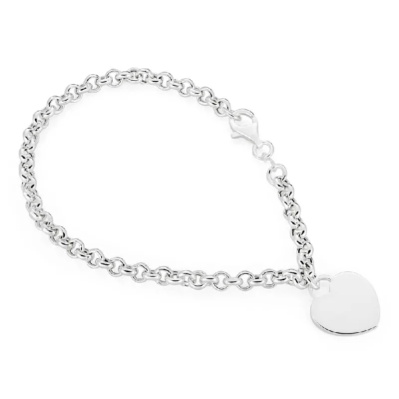 Sterling Silver Belcher Bracelet 19cm with Small Heart Charm