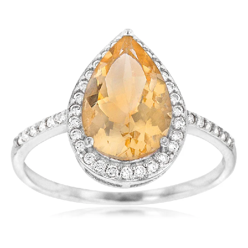 Sterling Silver Citrine and Zirconia Ring |  Sizes available:  L1/2, N1/2, P1/2