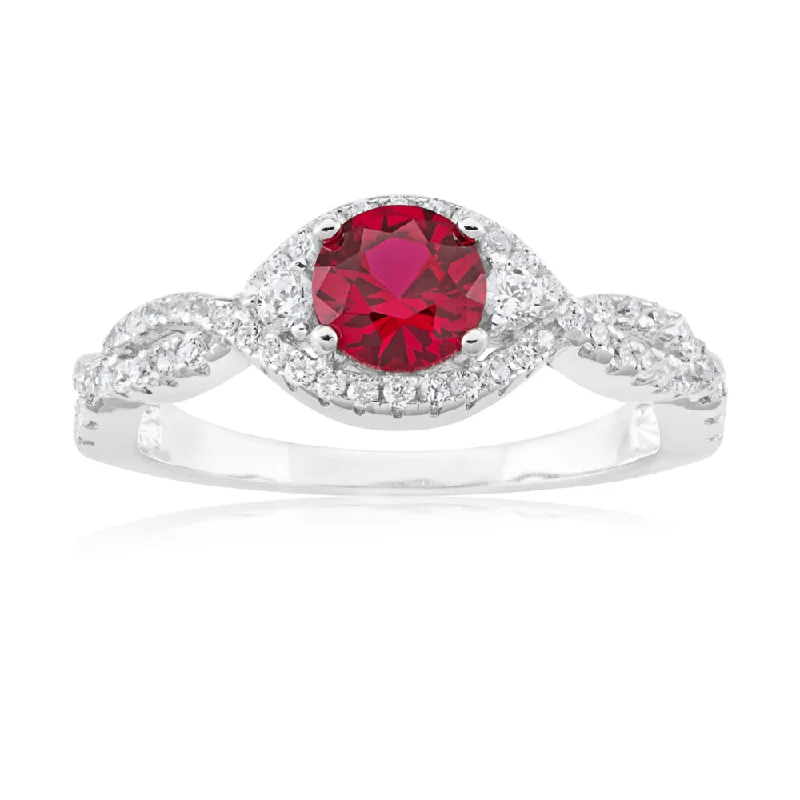 Sterling Silver Created Ruby and Zirconia Ring