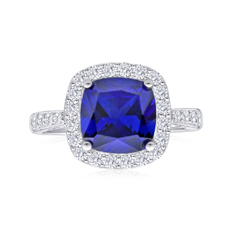 Sterling Silver Created Sapphire and Zirconia Ring