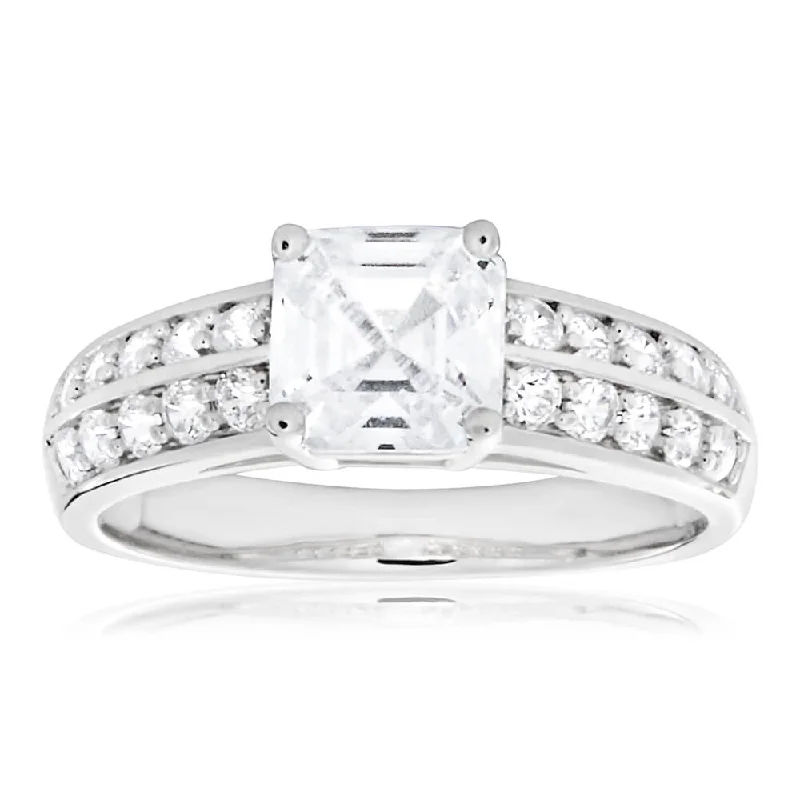 Sterling Silver Cubic Zirconia Princess Cut Channel Set Ring