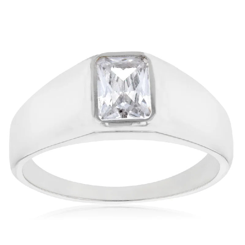 Sterling Silver Cubic Zirconia Rectangular Ring