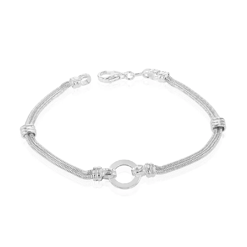 Sterling Silver Double Snake and Disc Bracelet