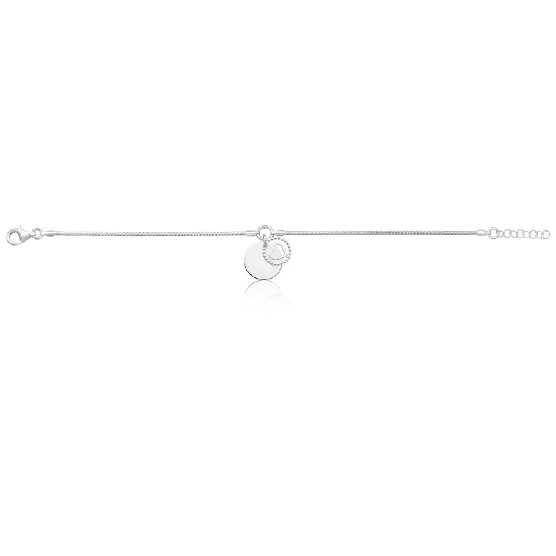 Sterling Silver Fancy Heart Charm 19.5cm Bracelet