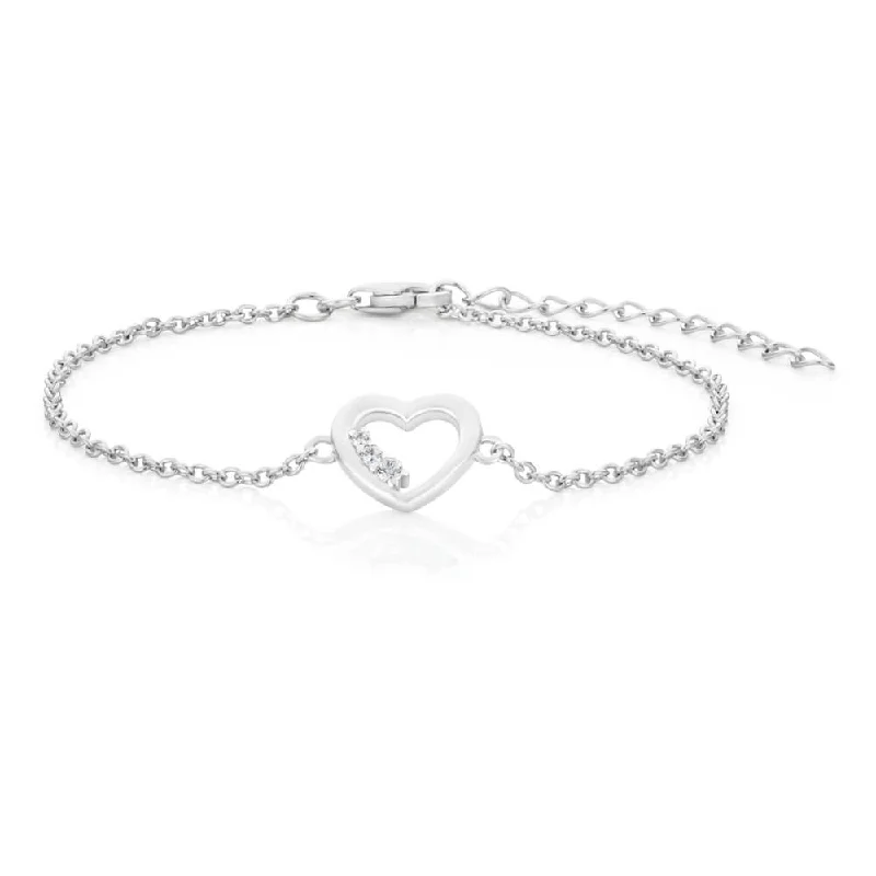 Sterling Silver Rhodium Plated Cubic Zirconia Open Heart Bracelet