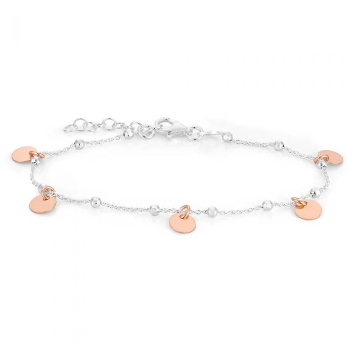 Sterling Silver Rose Gold Plated Multi-Disc Charm Bracelet