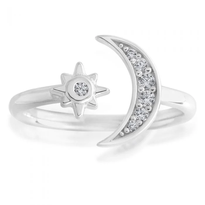 Sterling Silver Toe Ring Crescent Moon and Star