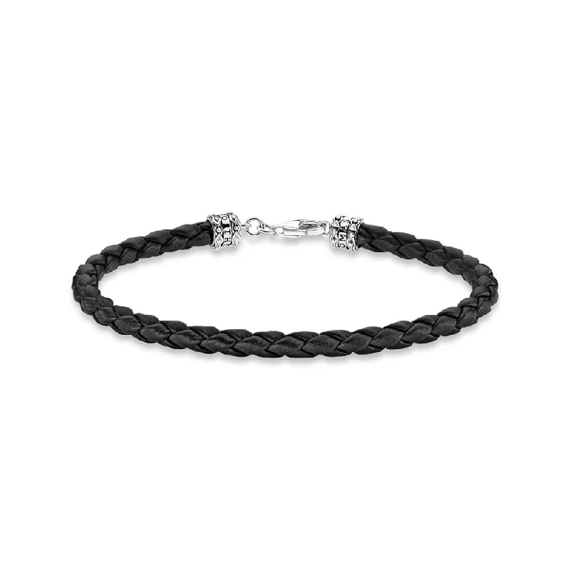 Thomas Sabo Sterling Silver Rebel Black Braided Leather Bracelet