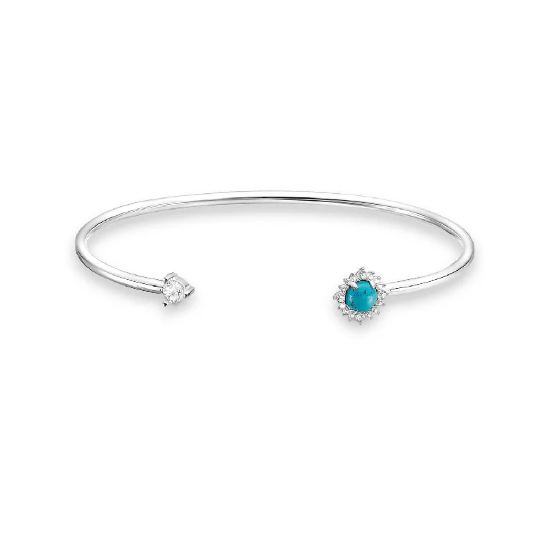 Thomas Sabo Sterling Silver Twist Turquoise Rose Cuff 15.5cm Bracelet