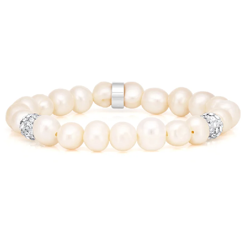 White 8-8.5mm Freshwater Pearl, Crystal and Charm Bracelet