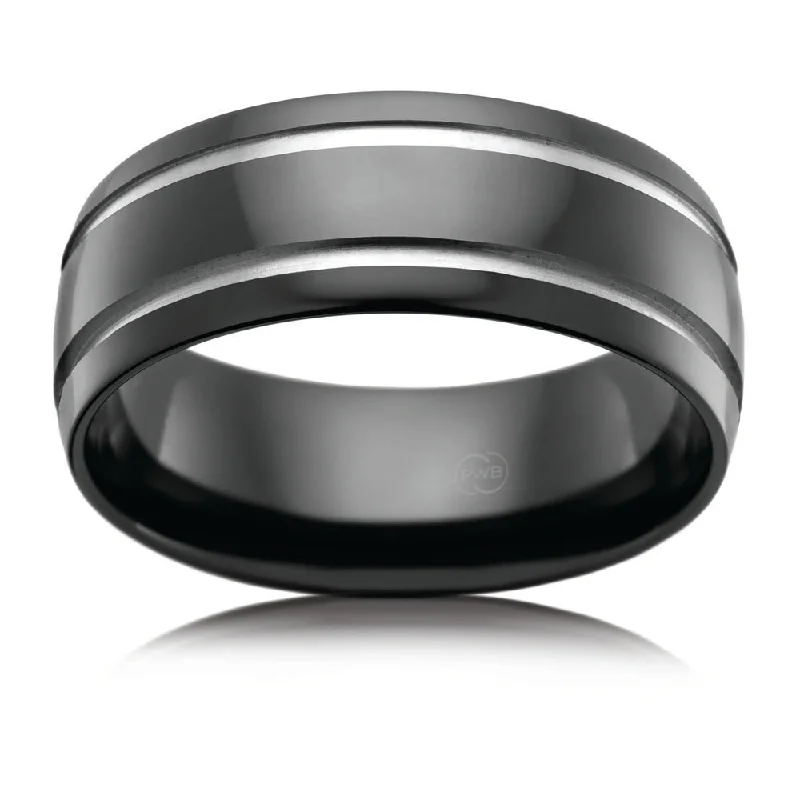 Zirconium 8mm Gents Ring 2 Grooves. Size U.